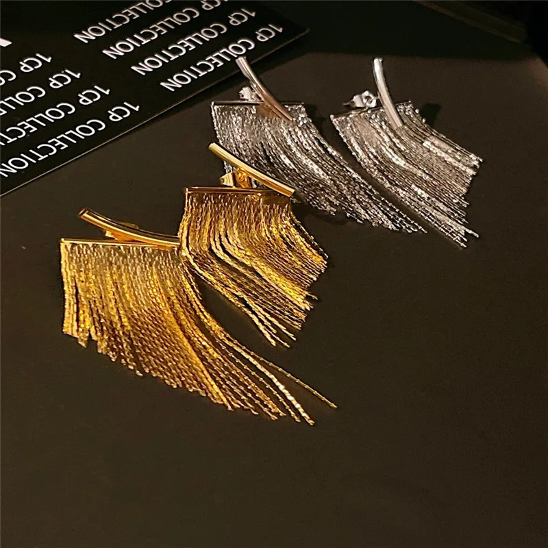 Stud Fashion Statement Earring Long Statement Gold Color Bling Tassel Earrings For Women Female Wedding Daily Pendant Jewelry Gifts 231127