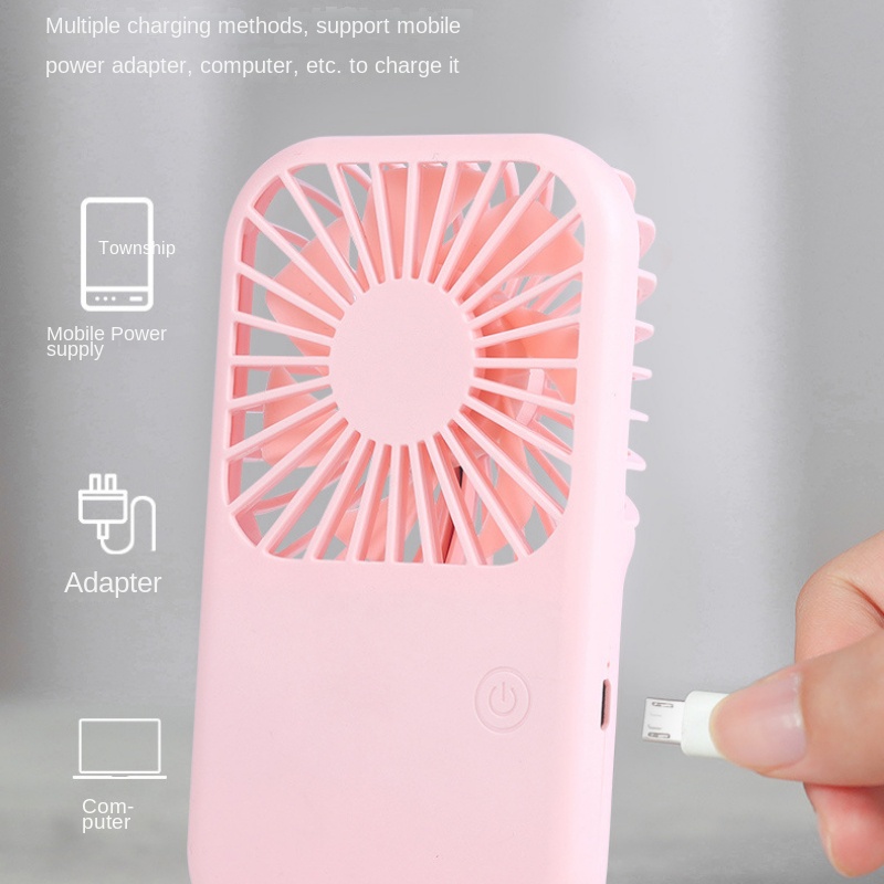 USB Mini Fan Portable Pocket Fan Cartoon Handheld Desktop Rechargeable Standing Fan Three Gear Wind Speed Regulation