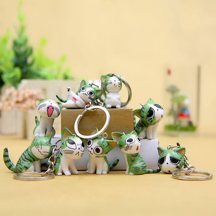 9pcs Anime Doll Figure Key Chains Rings Creative PVC Little Cat Design Pendant Bag Charms Cute Animal Keychain for Car Keys Cartoon Keyring Accessorie
