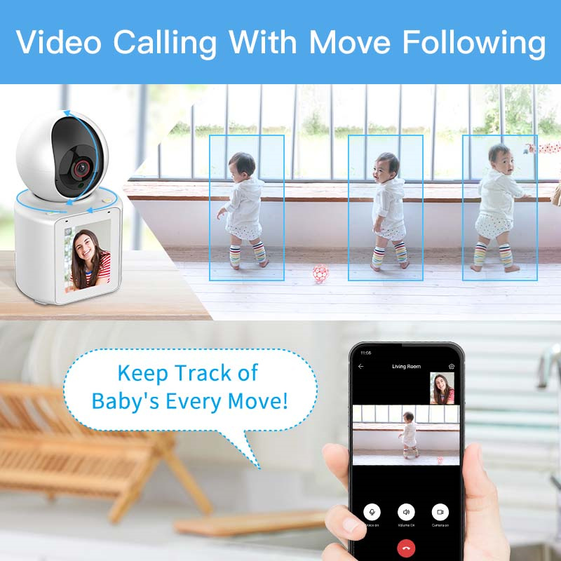 Smart WIFI Camera with 2.8 Inch Screen 1080P Two-way Audio AI Video Call Baby Monitor CCTV Surveillance Security Wireless Camera