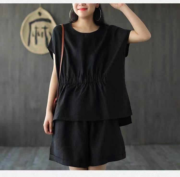 Two Piece Dress Women Blue Suit Casual Loose Long Sleeve Shirt Summer Tops And Mini Shorts Fashion Tracksuit Two Piece Set Outfits 2 230428