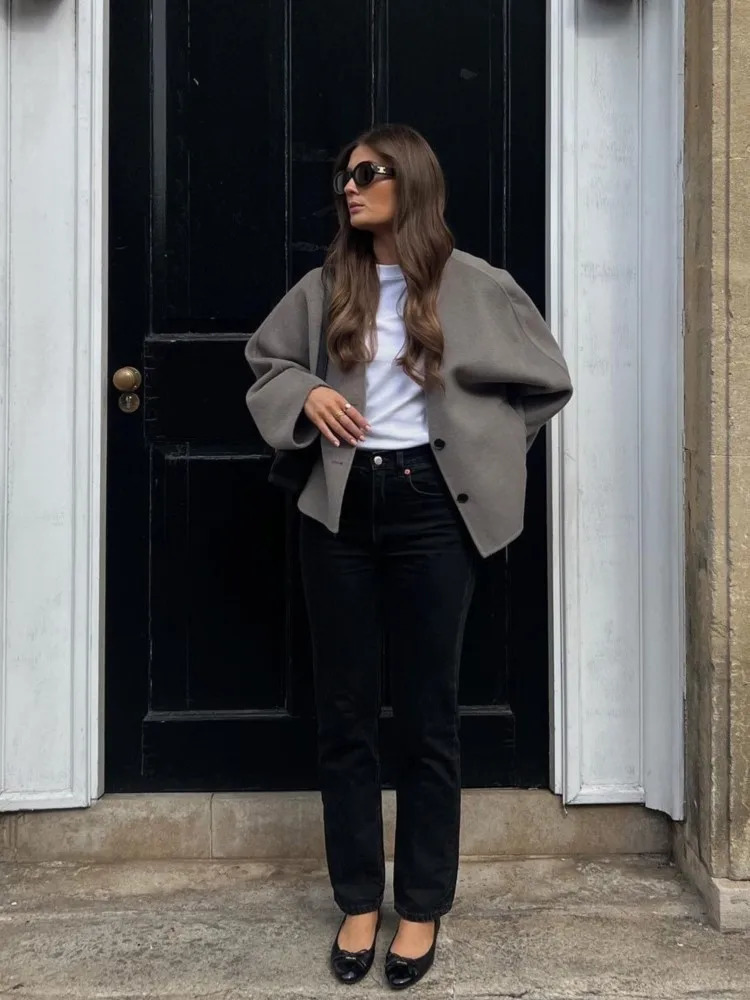 Women's Jackets Solid V-neck Single Breasted Long Sleeved Jacket Women's Fashion Casual Autumn Winter Warm Coat Female Chic Street Outwear 2