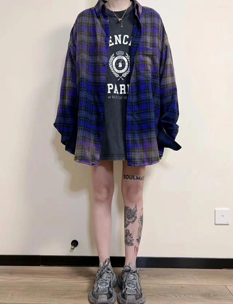 Men's Casual Shirts Autumn Collection Long Sleeve Turn Down Collar Letters Embroidered Gradient Tie Dye Plaid Shirt Women