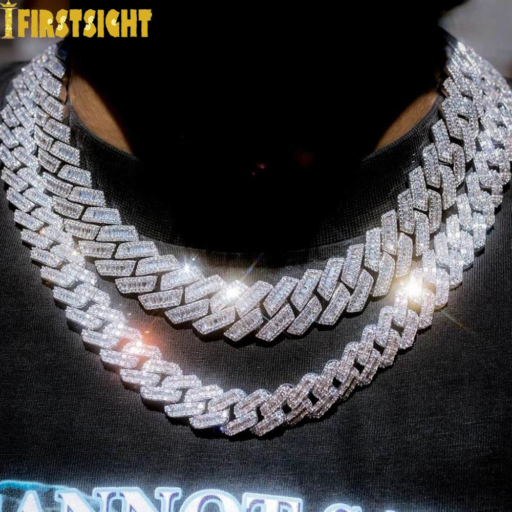 Chokers Iced Out Bling 19mm Rectangle CZ Heavy Chunky Cuban Link Chain Necklace Silver Color 5A Zircon Big Hip Hop Men Women Jewelry 231127