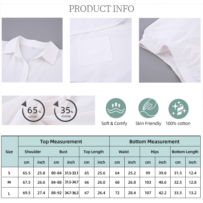 Women's Sleepwear INTTIE Women's Cotton Pajamas Set Long Sleeve Shirt and Short Sleepwear 2 Piece Turn Down Collar Loungewear Suits PJ Sets 