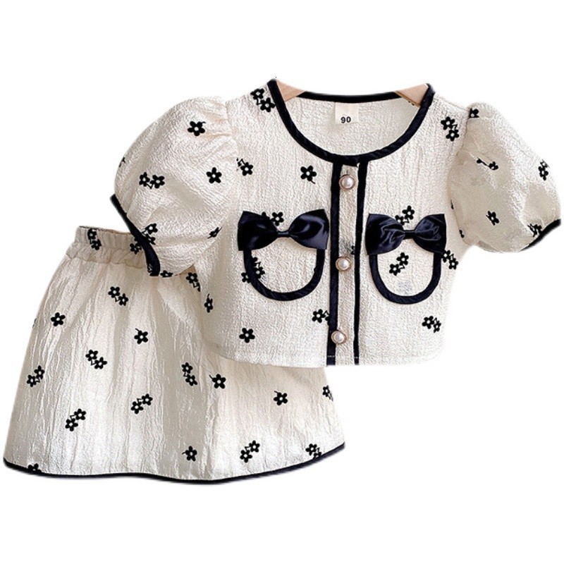 Clothing Sets Girls Summer Short Sleeve Shirtskirt Korean Party Two Piece Children Clothes Suits Toddler Girl 230427