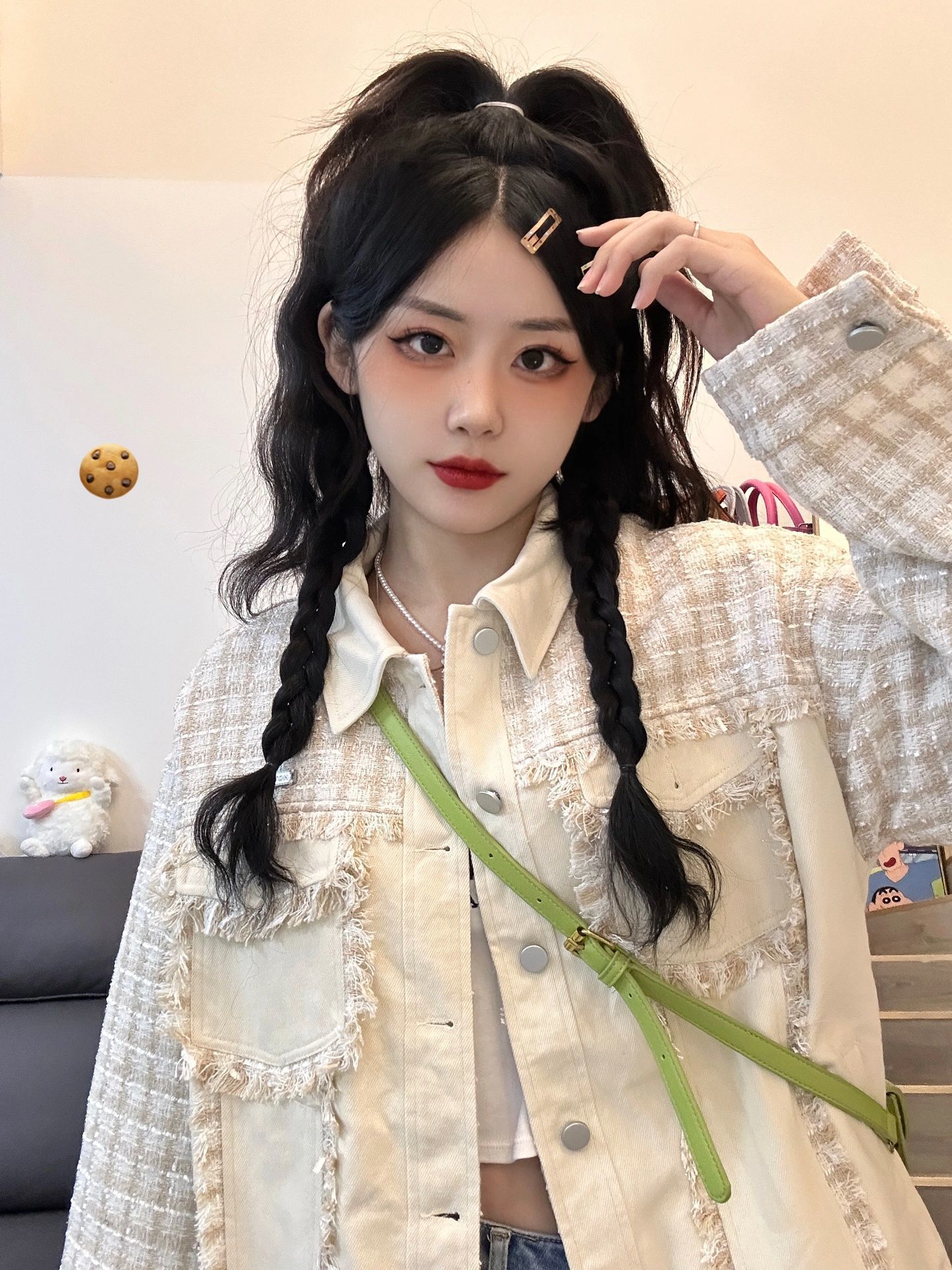 Women's Jackets Patchwork Vintage Plaid Tweed Contrast Jean Jacket Chic Vintage Denim Coat Women Spring Fall Loose Outfit Windbreaker y2k cloth 2