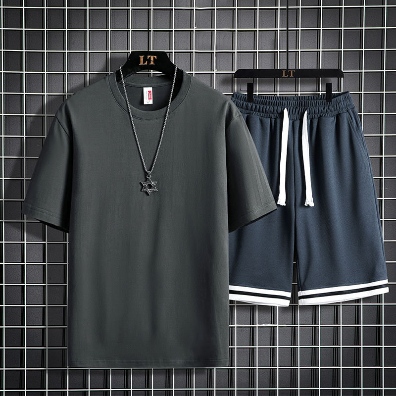 Men's Tracksuits Mens Cotton Shorts Two Piece Set Casual Solid Color Short Sleeve Sports Suit Mens Summer Fashion Harajuku Multicolor Tracksuit 2