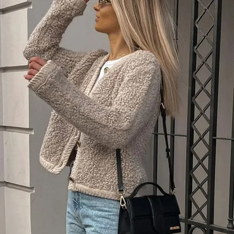 Womens Jackets LKSK Single Breasted Knitted Teddy Coats Women Casual Long Sleeve Jackets Winter Female Street Outerwear 231127