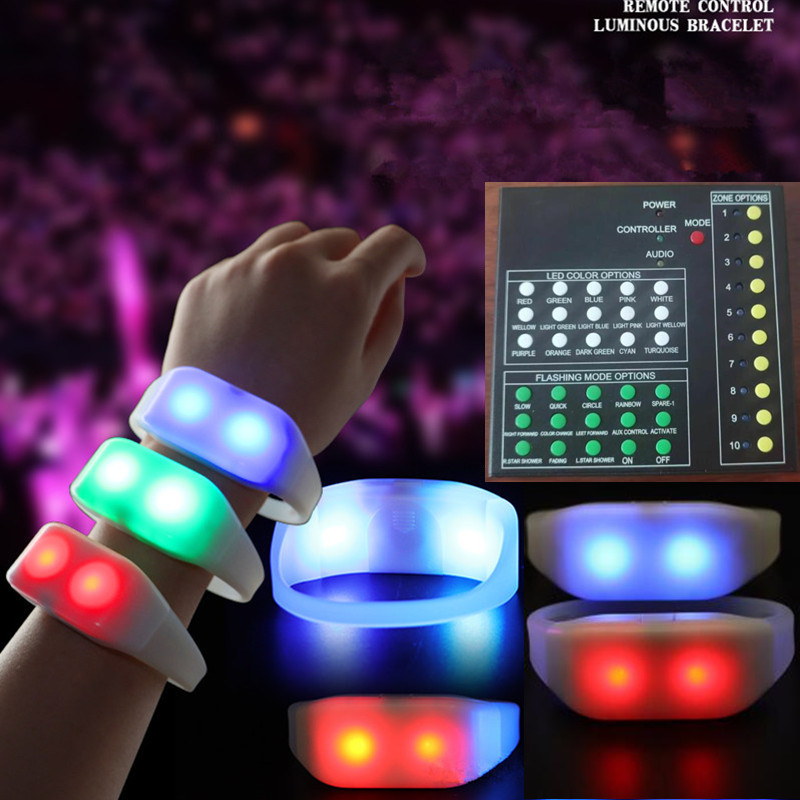 15 Color Remote Control LED Silicone Bracelets Wristband RGB Color Changing With 41Keys 400 Meters 8 Area Remote Control Luminous Wristbands For Clubs Concerts Prom