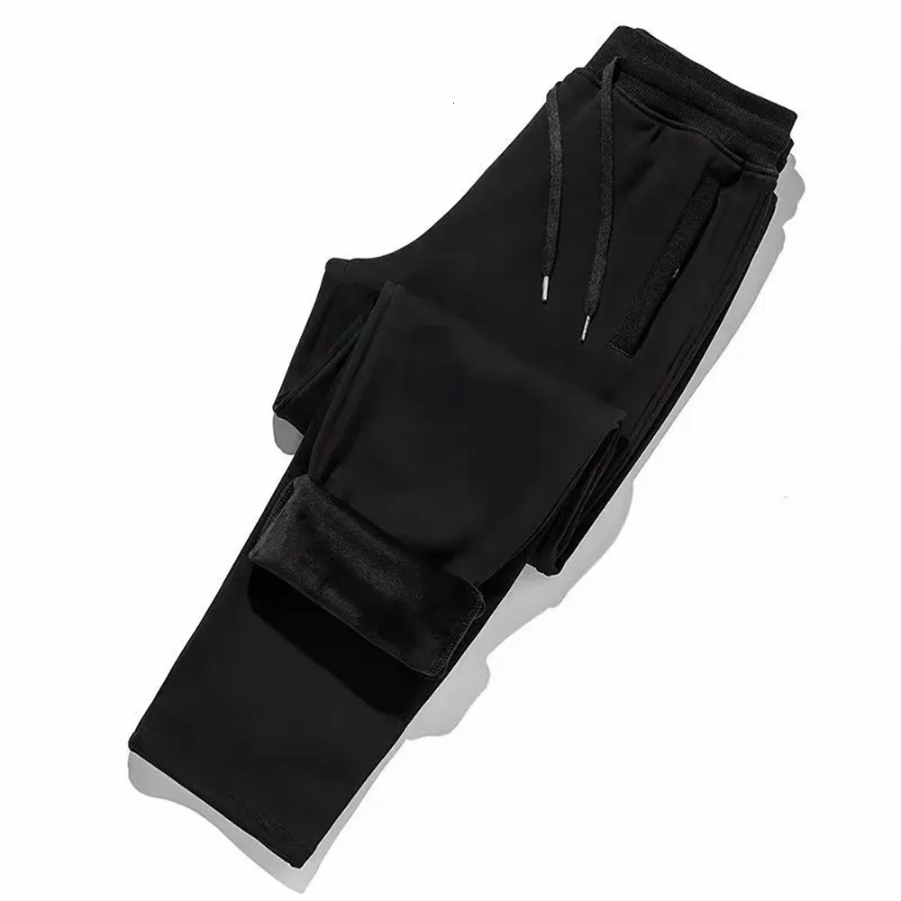 Men's Pants Casual Man Winter Fleece Lined Solid Black Warm Thick Thermal Trousers Athletic For Men Clothing 231128
