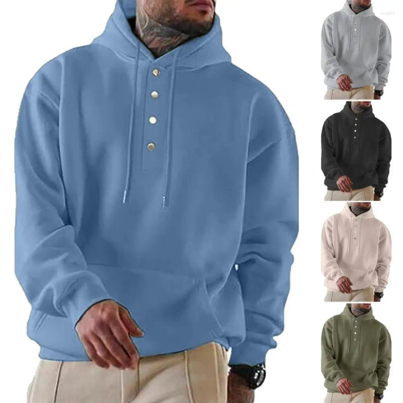 Men's Hoodies Fall Winter Men Hoodie Drawstring Solid Color Pullover Thick Warm Hooded Long Sleeve Patch Pocket Spring B3