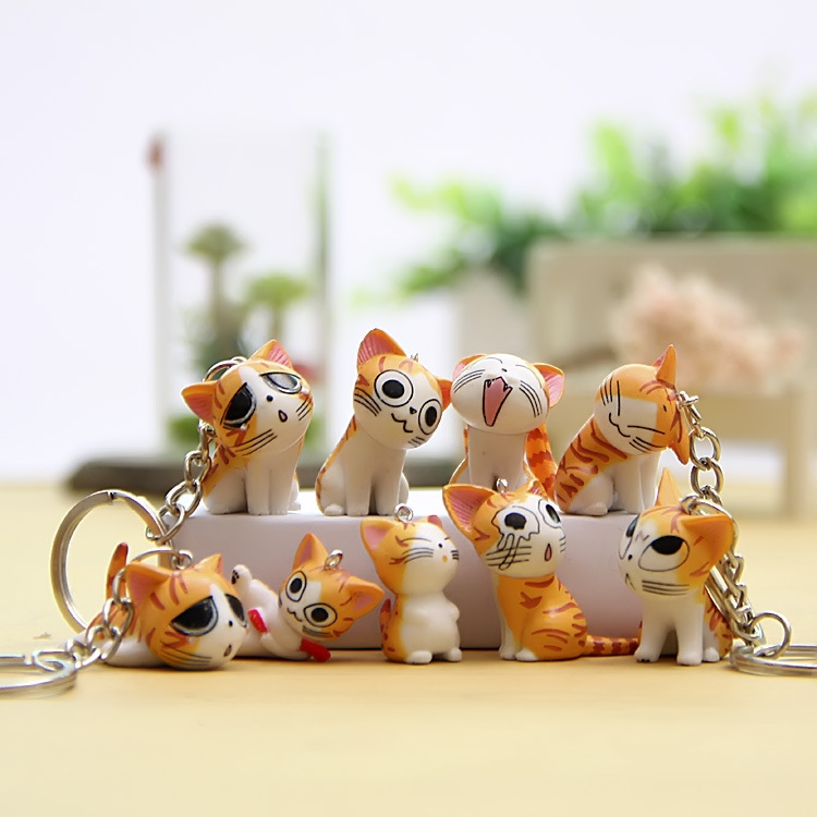 9pcs Anime Doll Figure Key Chains Rings Creative PVC Little Cat Design Pendant Bag Charms Cute Animal Keychain for Car Keys Cartoon Keyring Accessorie