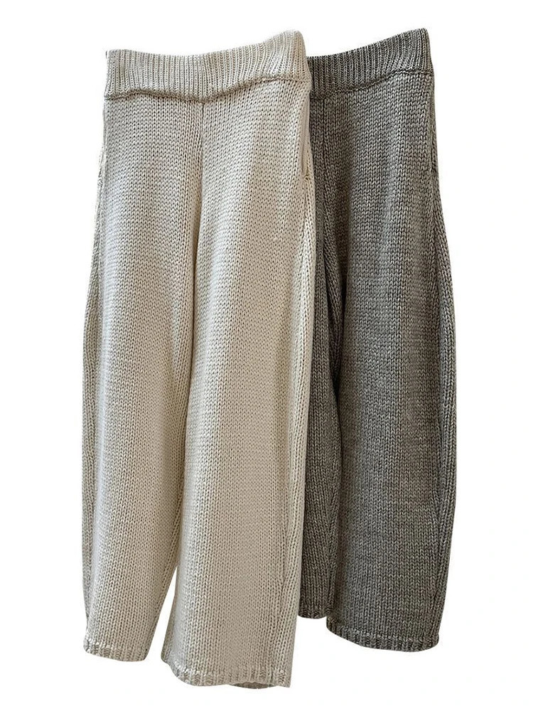 Women's Pants s LANMREM Wide Leg For Women Vintage Loose High Waist Elastic Solid Color Knitting Trousers Winter 2023 Fashion 2WA140 231128