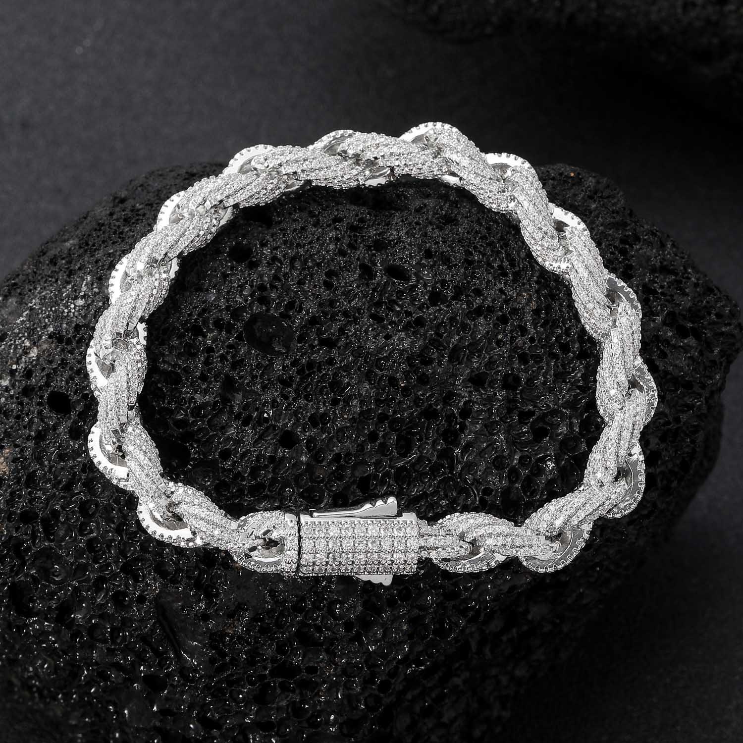 Passed GRA test Dia Moissanite Miami 8mm Twist Rope Chain Full Zircon Cuban Necklace Trendy Rap Hip Hop Bracelet