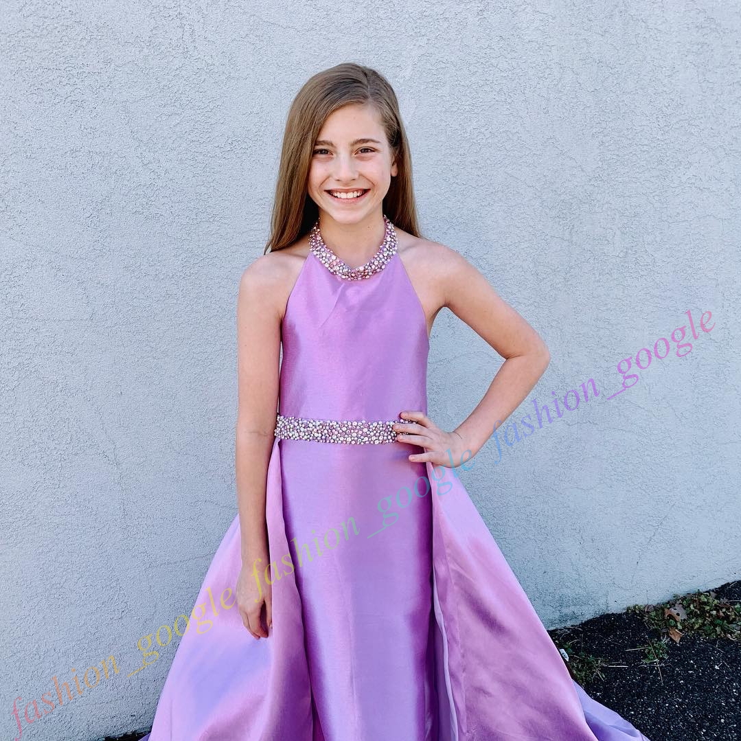 Halter A-Line Little Girl Pageant Dress 2024 Orange Lilac Royal Glitz Baby Kid Fun Fashion Runway Drama Birthday Formal Cocktail Party Gown Toddler In