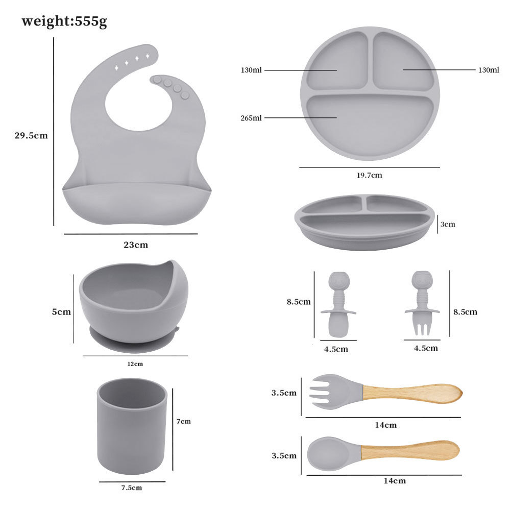 Cups Dishes Utensils 3/9PCS Set Baby Silicone Tableware Set Baby Feeding Dishes BPA Free Bowl Plate Bibs Spoon Fork Sets Children Non-slip Dinnerware 