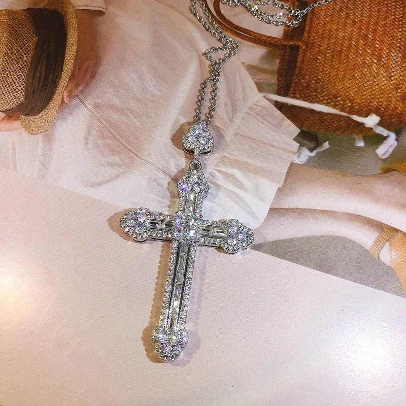 Pendant Necklaces 925 Sterling Silver Trendy Handmade Cross Pendants For Women Men Zircon Inlay Charms Necklace Chain Unisex Jewelry 231129