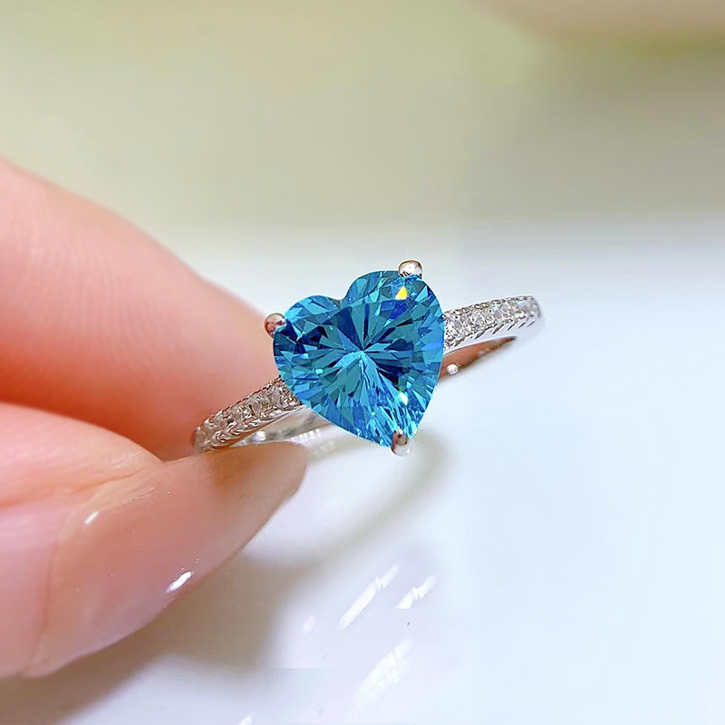Brand Wedding Rings Simple Fine Jewelry Soild 100% 925 Sterling Silver Heart Designer Shape Aquamarine Moissanite Gemstones Party Women Engagement Ban