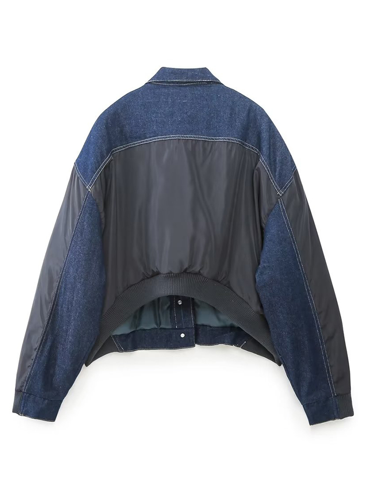 Women's Jackets YENKEY Fashion Women Vintage Patchwork Denim Bomber Jacket Long Sleeve Front Flap Pockets Female Loose Coat 230428