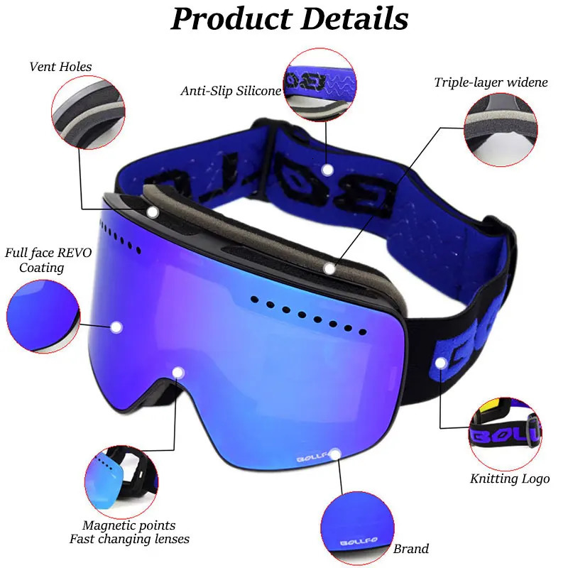 Ski Goggles Magnetic Antifog UV400 Double Layers Lens Snowboarding Skiing for Men Women Glasses Eyewear Graced lens 231127