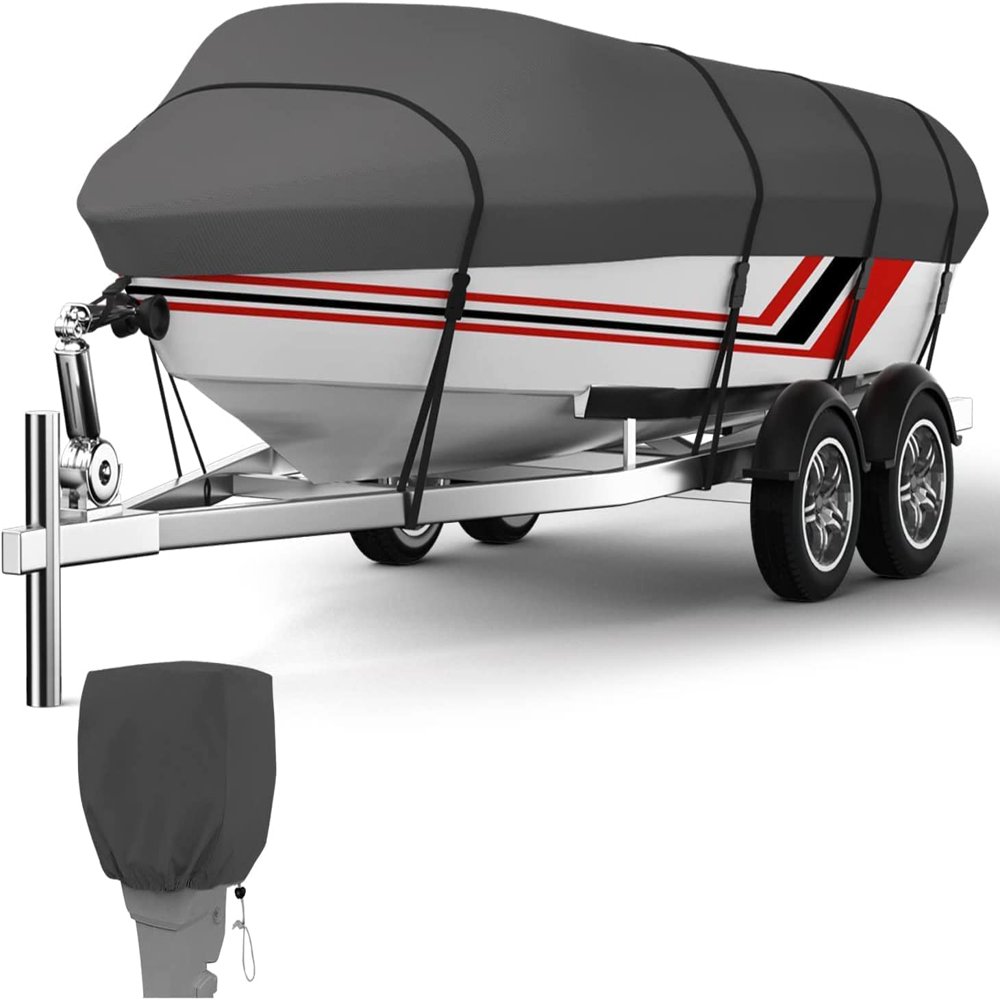 Trailerable Boat Cover with Support Pole 600D solution dyed polyester with Pucoating Waterproof UV Resistant Boat Cover Fits V-Hull, Tri-Hul
Trailerable Boat Cover with Support Pole 600D solution dyed polyester with Pucoating Waterproof UV Resistant Boat Cover Fits V-Hull, Tri-Hul