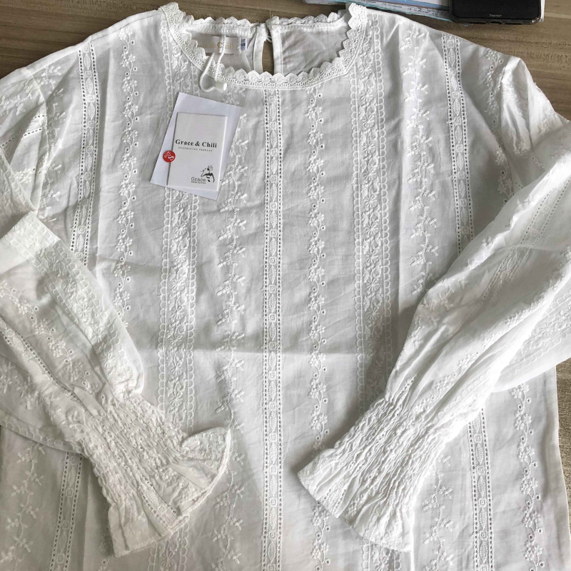Women's Blouses Shirts Embroidery Lace Shirt Femme Casual White Tops Women Blouses Plus Size Spring Women Long Sleeve Linen Cotton Girls Blouse 6