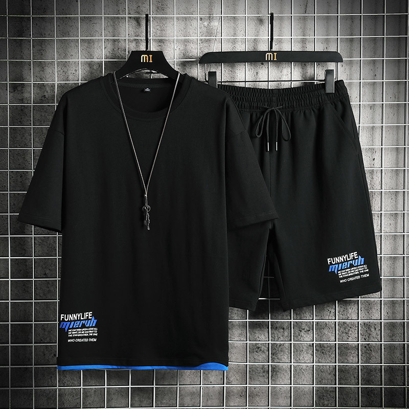 Men's Tracksuits LISM Summer Mens Sets O-neck Casual Tracksuit Tshirt Shorts Suit Patchwork Shorts Sets Loose Jogger Sportwear Two-piece Clothing
