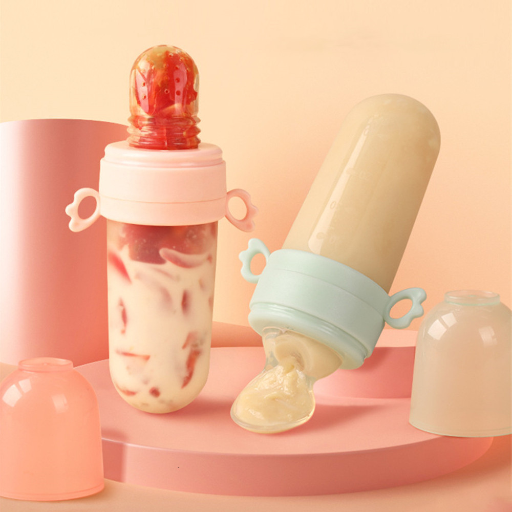 Baby Bottles# Feeding Spoon Teether Silicone Rice Paste Cereal Fruits Squeeze Feeder born 230427