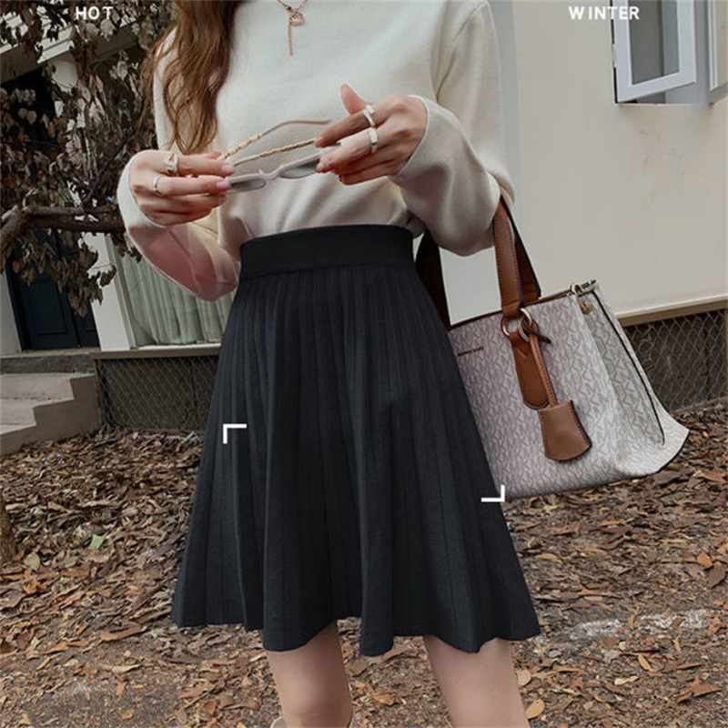 Skirts Women Skirt Short Green Beige Black Knitted Pleated Skirt A-Line High Waist Korean Spring Autumn Winter Skirt mujer faldas 230428