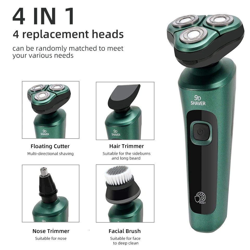 Electric Shavers Green Smart Electric Shaver LCD Digital Display Three-head Floating Razor USB Rechargeable Washing Multi-function Beard Knife 231128