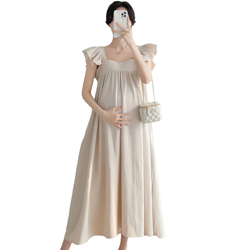 Maternity Dresses 2321# Summer Fashion Linen Maternity Loose Straight Dress Sweet Rufflle Clothes for Pregnant Women Pregnancy Casual 230428