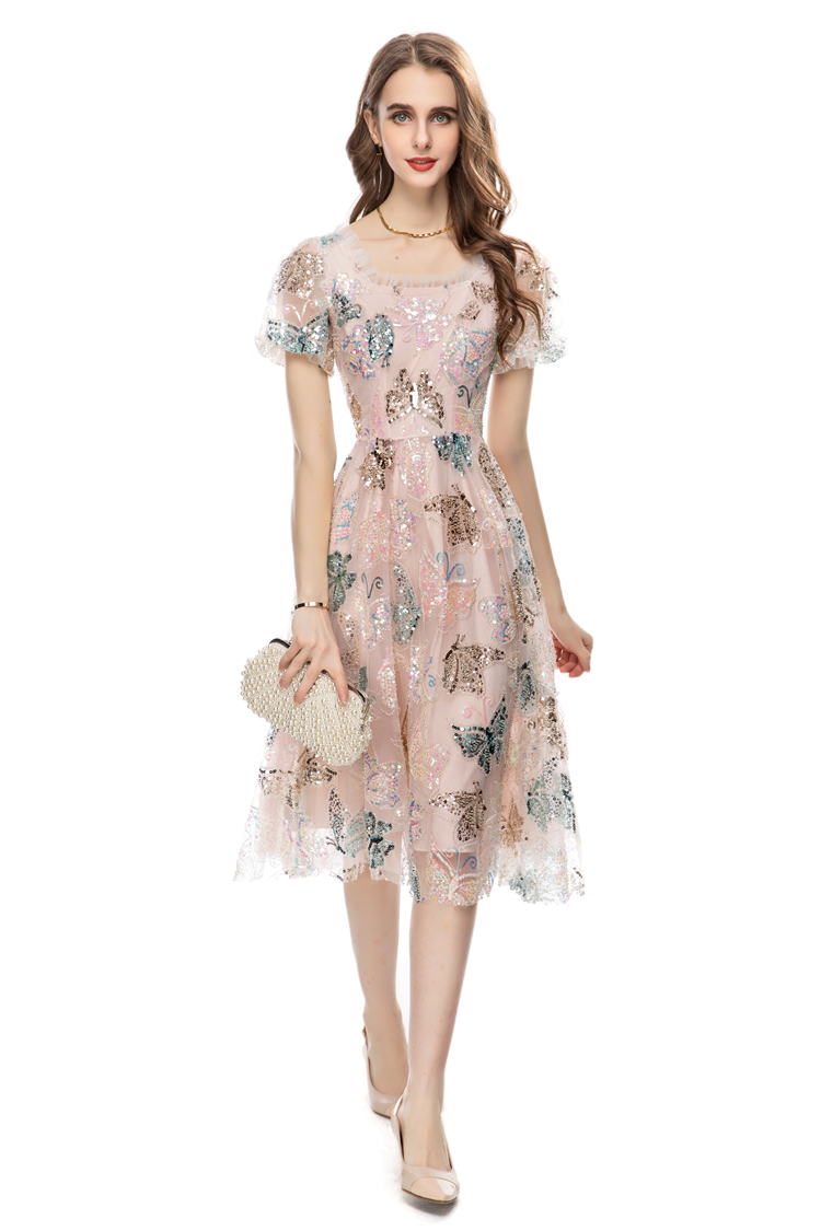 Women's Runway Dresses O Neck Short Sleeves Sequined A Line Homecoming Dress Prom