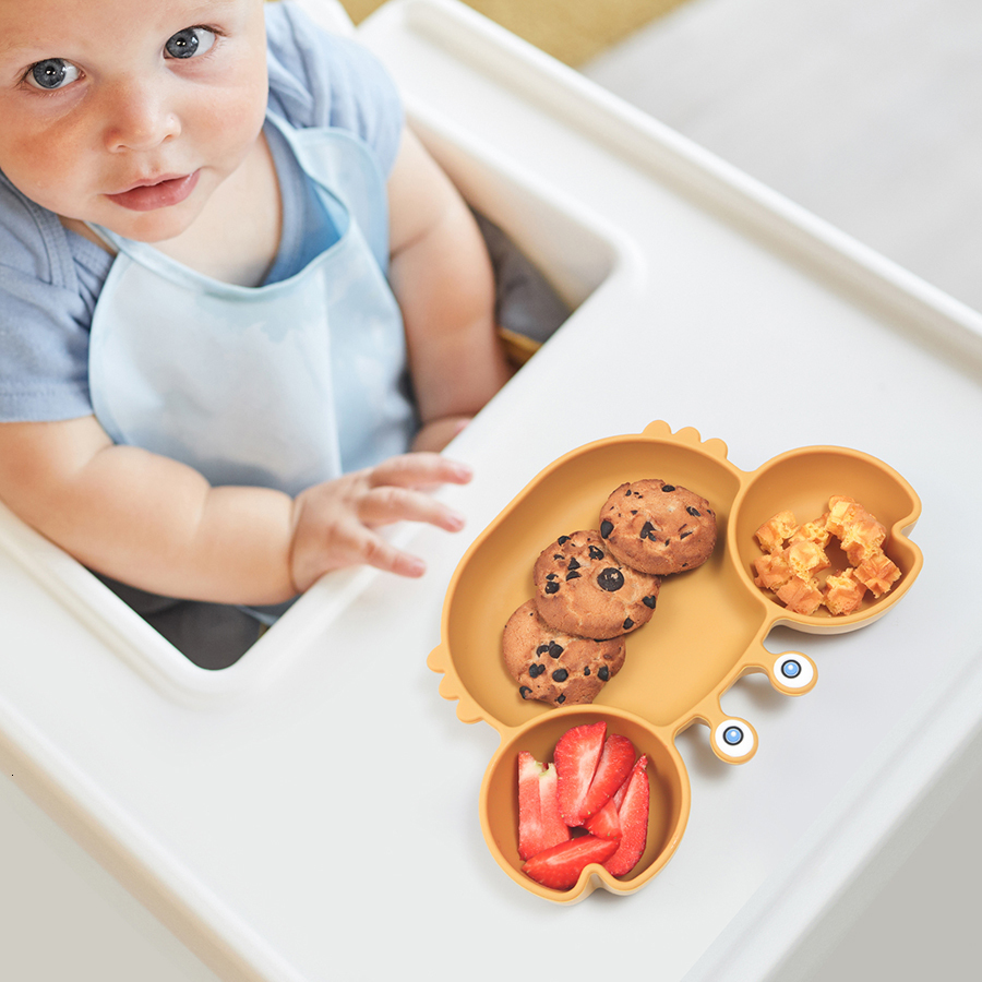 Cups Dishes Utensils Baby Silicone Feeding Plate Cartoon Crab BPA Free Waterproof Silicone Dining Bowl Children Tableware 230428