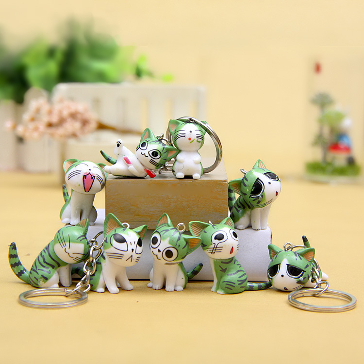 9pcs Anime Doll Figure Key Chains Rings Creative PVC Little Cat Design Pendant Bag Charms Cute Animal Keychain for Car Keys Cartoon Keyring Accessorie