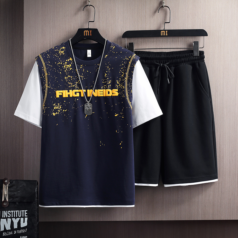 Men's Tracksuits Mens Two Piece Set Summer Casual Tracksuit Fashion Harajuku Short Sleeve T-ShirtsShorts Print Sets Men Streetwear 230428