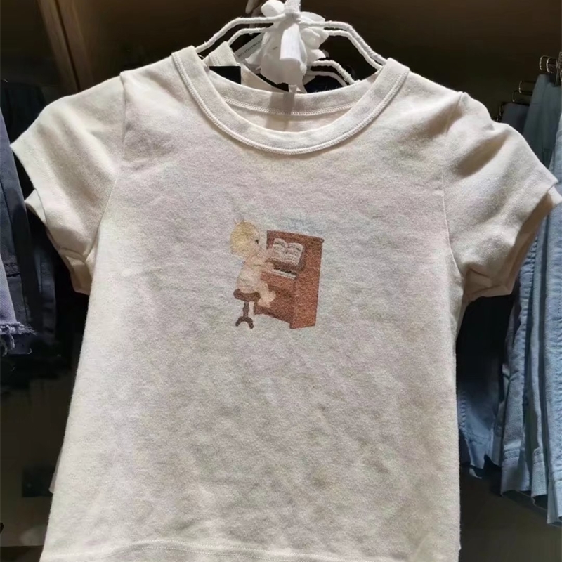 Women's T Shirt Atasan Crop Wanita Gambar Malaikat Cantik Manis Musim Panas T shirt Ramping Lengan Pendek Lucu Harajuku Streetwear Kasual Chic Y2
