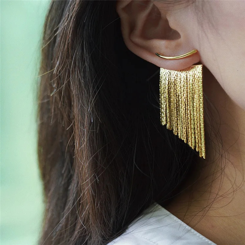 Stud Fashion Statement Earring Long Statement Gold Color Bling Tassel Earrings For Women Female Wedding Daily Pendant Jewelry Gifts 231127