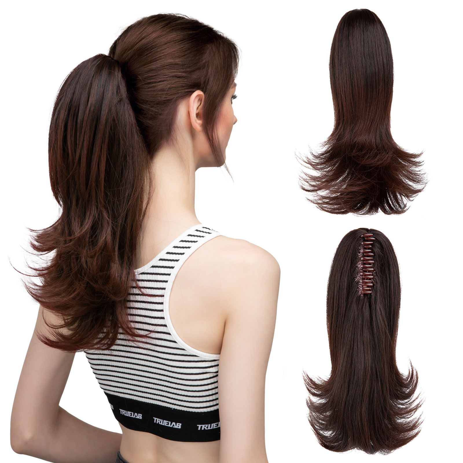 Synthetic Claw Clip In Ponytail Hair Extensions Hairpiece 14" Blonde Hair Wavy False Pigtail With Elastic Band Horse Tail