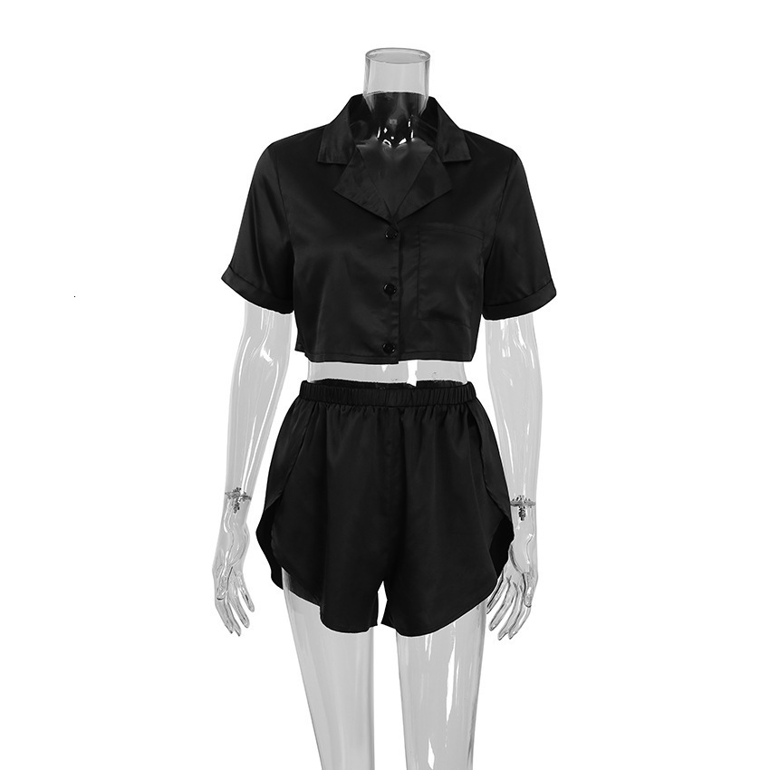 Women's Sleepwear Summer Women Short Sleeve Turn-down Collar Sleep Tops with Shorts Pajamas Set Crop Top Home Suit Woman Matching Sets Pyjama 230