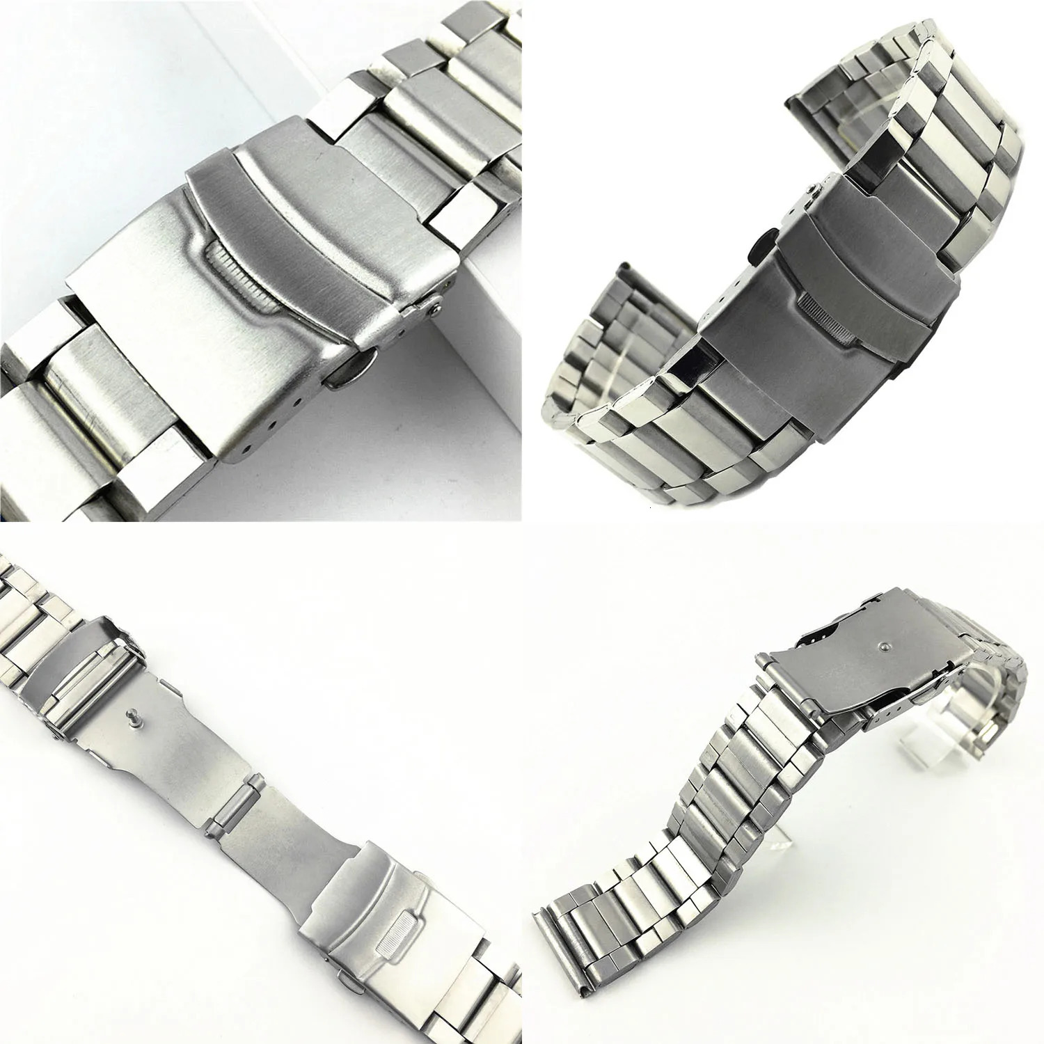 Watch Bands Silver Security Buckle Stainless Steel Piece Watch Band 20mm 22mm 24mm Watch Strap Wrist Bracelet 3 Beads Belt with Pins 231128