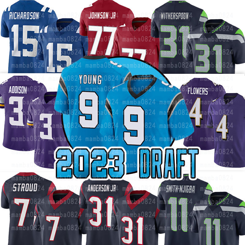 9 Bryce Young 2023 Draft Football Jerseys 7 C.J. STROUD WILL ANDERSON JR. ANTHONY RICHARDSON DEVON WITHERSPOON JAXON SMITH-NJIGBA QUENTIN JOHNSTON ZAY FLOWERS ADDISON, Men(xiao ma )
9 Bryce Young 2023 Draft Football Jerseys 7 C.J. STROUD WILL ANDERSON JR. ANTHONY RICHARDSON DEVON WITHERSPOON JAXON SMITH-NJIGBA QUENTIN JOHNSTON ZAY FLOWERS ADDISON, Men(xiao ma )