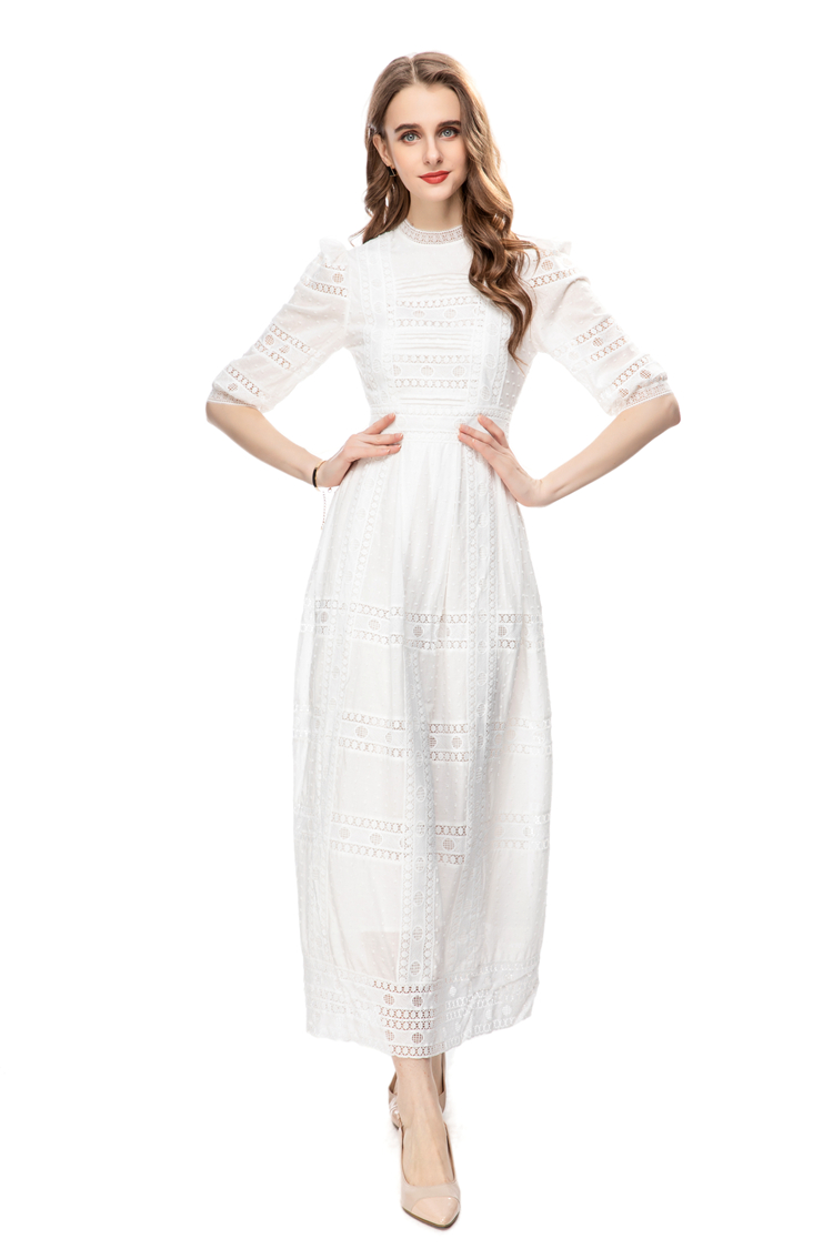 Women's Runway Dresses O Neck Short Sleeves Embroidery Lace High Street Casual Pencil Vestidos