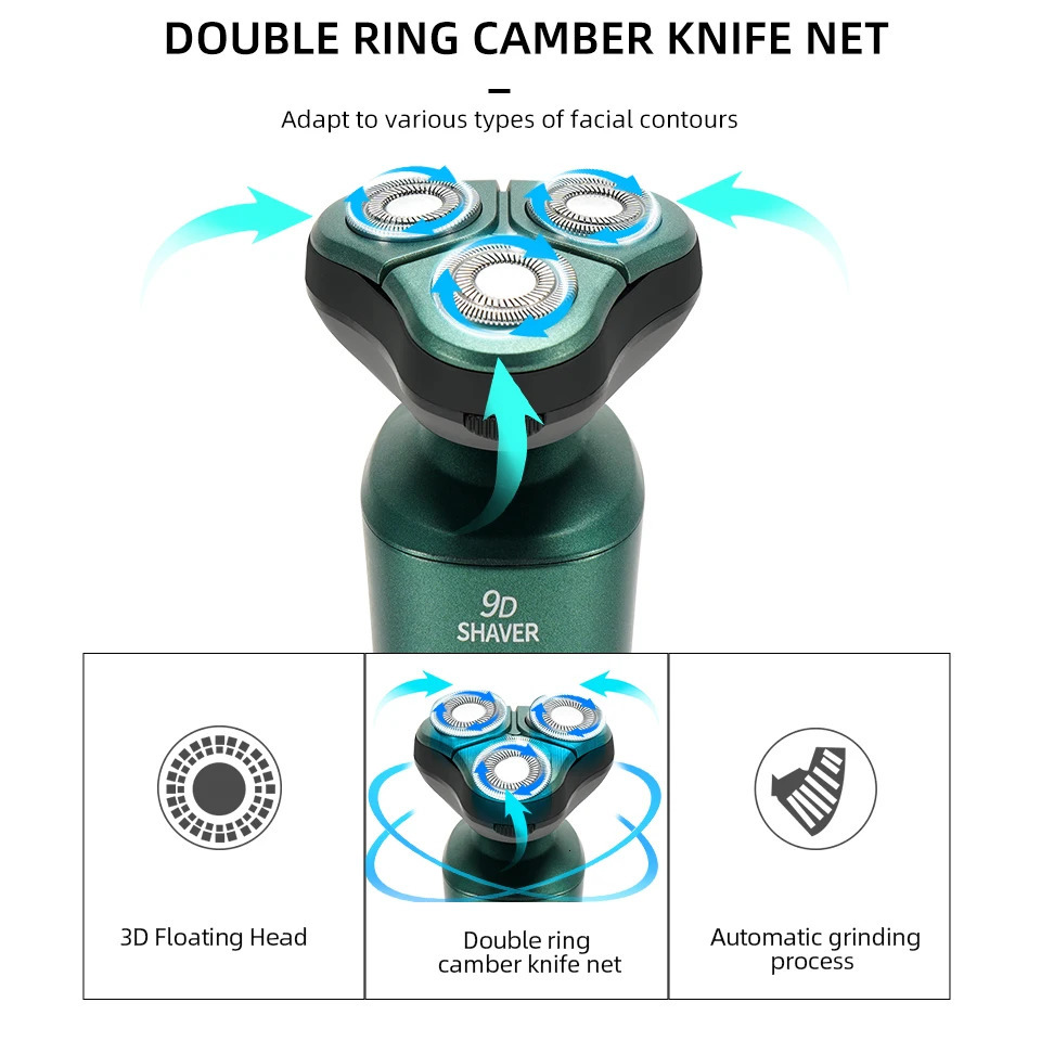 Electric Shavers Green Smart Electric Shaver LCD Digital Display Three-head Floating Razor USB Rechargeable Washing Multi-function Beard Knife 231128