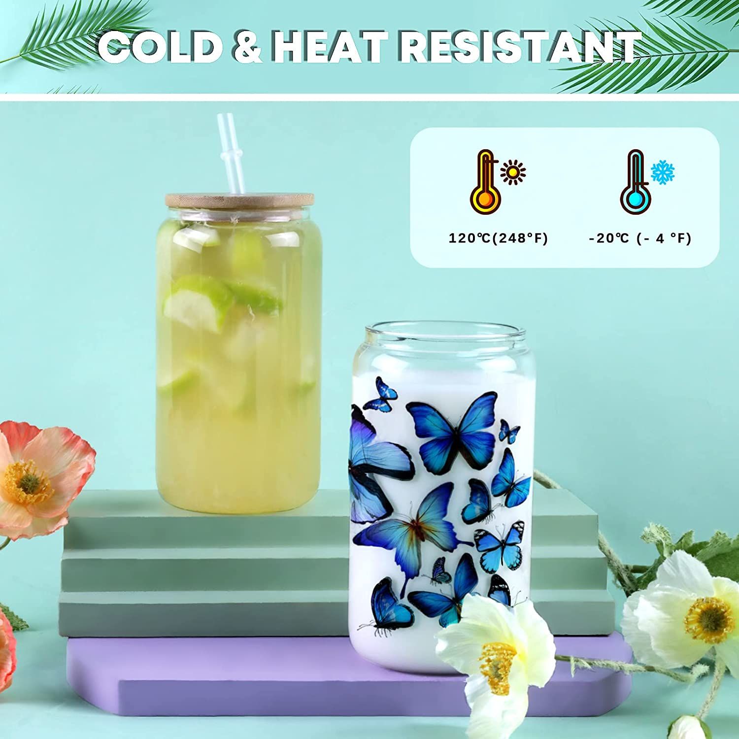 USA Warehouse 16oz Clear Glass Sublimation Tumblers with Bamboo Lid Easy To Sublimate Tumbler Blanks DIY for Iced Coffee Cups