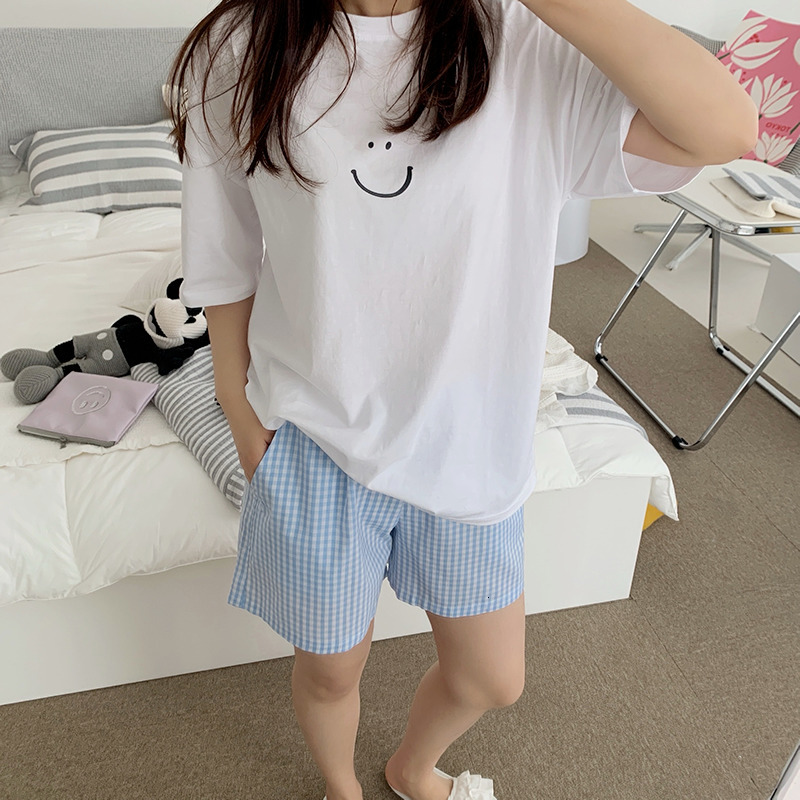 Women's Sleepwear Korean women's pajamas summer home clothes pajamas set girls sweet plaid pajamas kawaii ruffled pajamas Japanese home suit