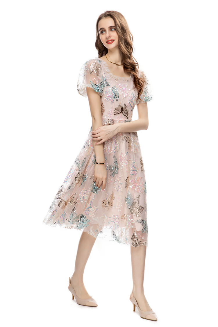 Women's Runway Dresses O Neck Short Sleeves Sequined A Line Homecoming Dress Prom