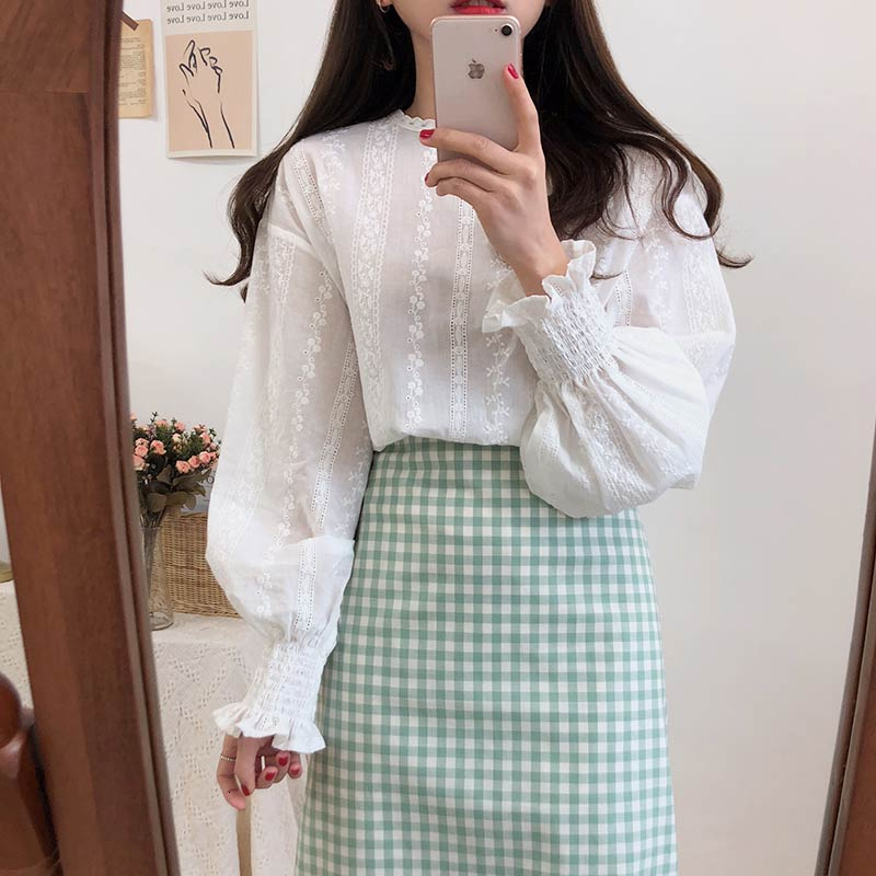 Women's Blouses Shirts Embroidery Lace Shirt Femme Casual White Tops Women Blouses Plus Size Spring Women Long Sleeve Linen Cotton Girls Blouse 6