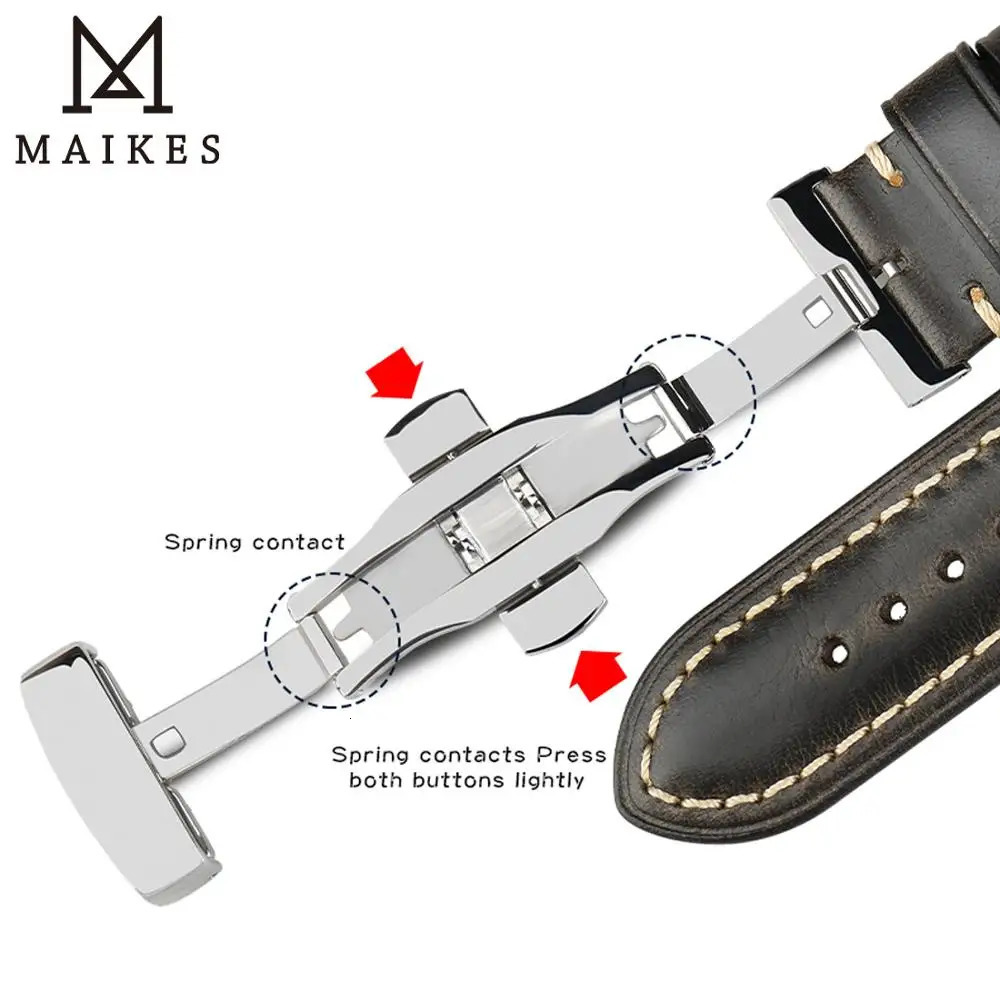 Watch Bands Maikes Handmade Genuine Leather Watchbands 18mm 20mm 22mm 24mm Universal Butterfly Buckle Watch Strap Brown Men Smart Watch Band 231128
