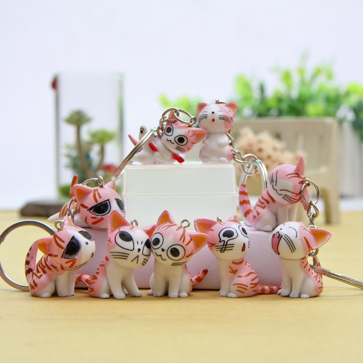 9pcs Anime Doll Figure Key Chains Rings Creative PVC Little Cat Design Pendant Bag Charms Cute Animal Keychain for Car Keys Cartoon Keyring Accessorie